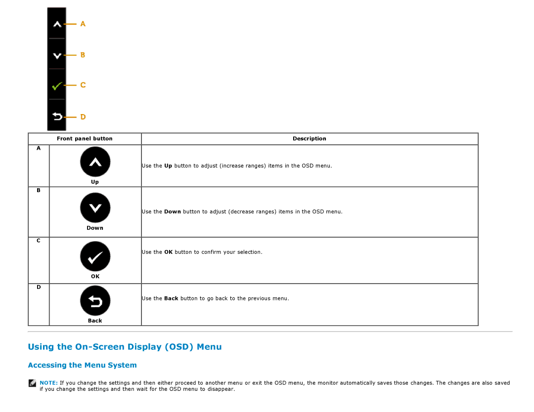 Dell E2213H manual Down, Back 