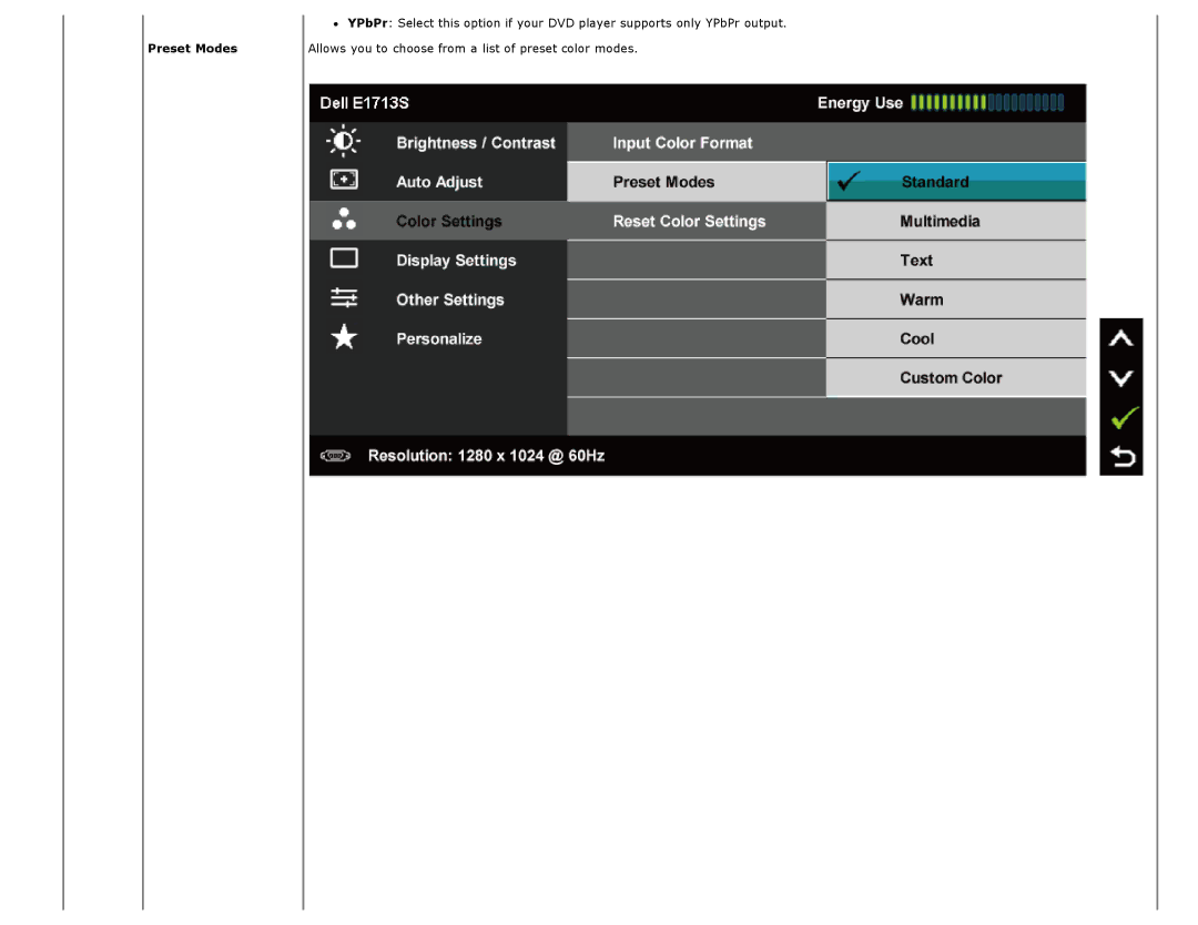 Dell E2213H manual Preset Modes 