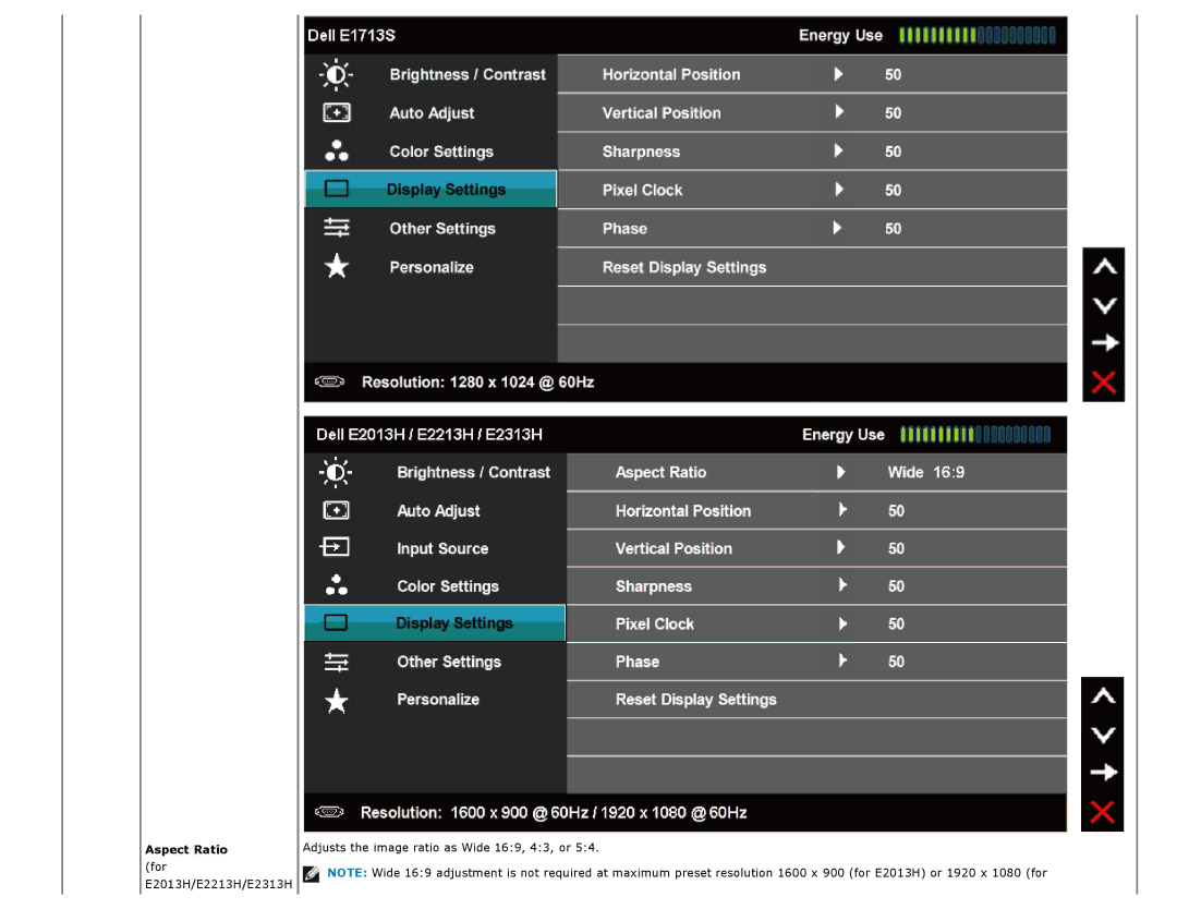 Dell E2213H manual Aspect Ratio 