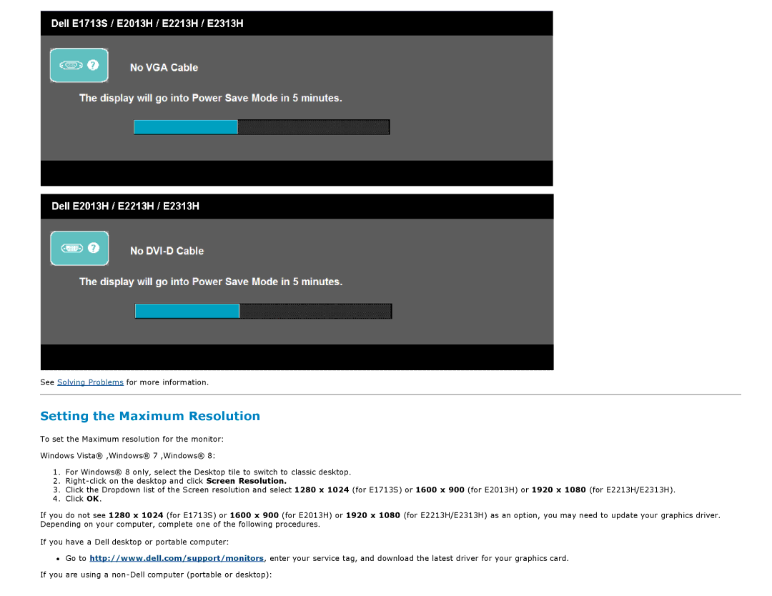 Dell E2213H manual Setting the Maximum Resolution 