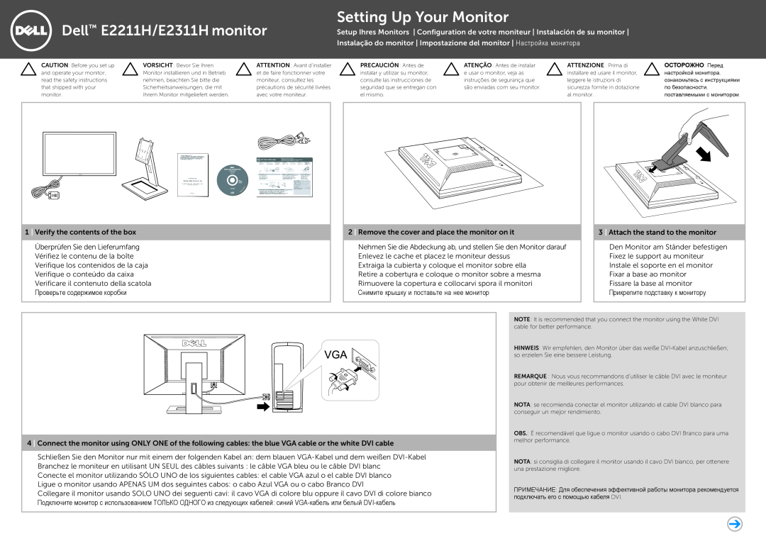 Dell manual Setting Up Your Monitor, Dell E2211H/E2311H monitor 