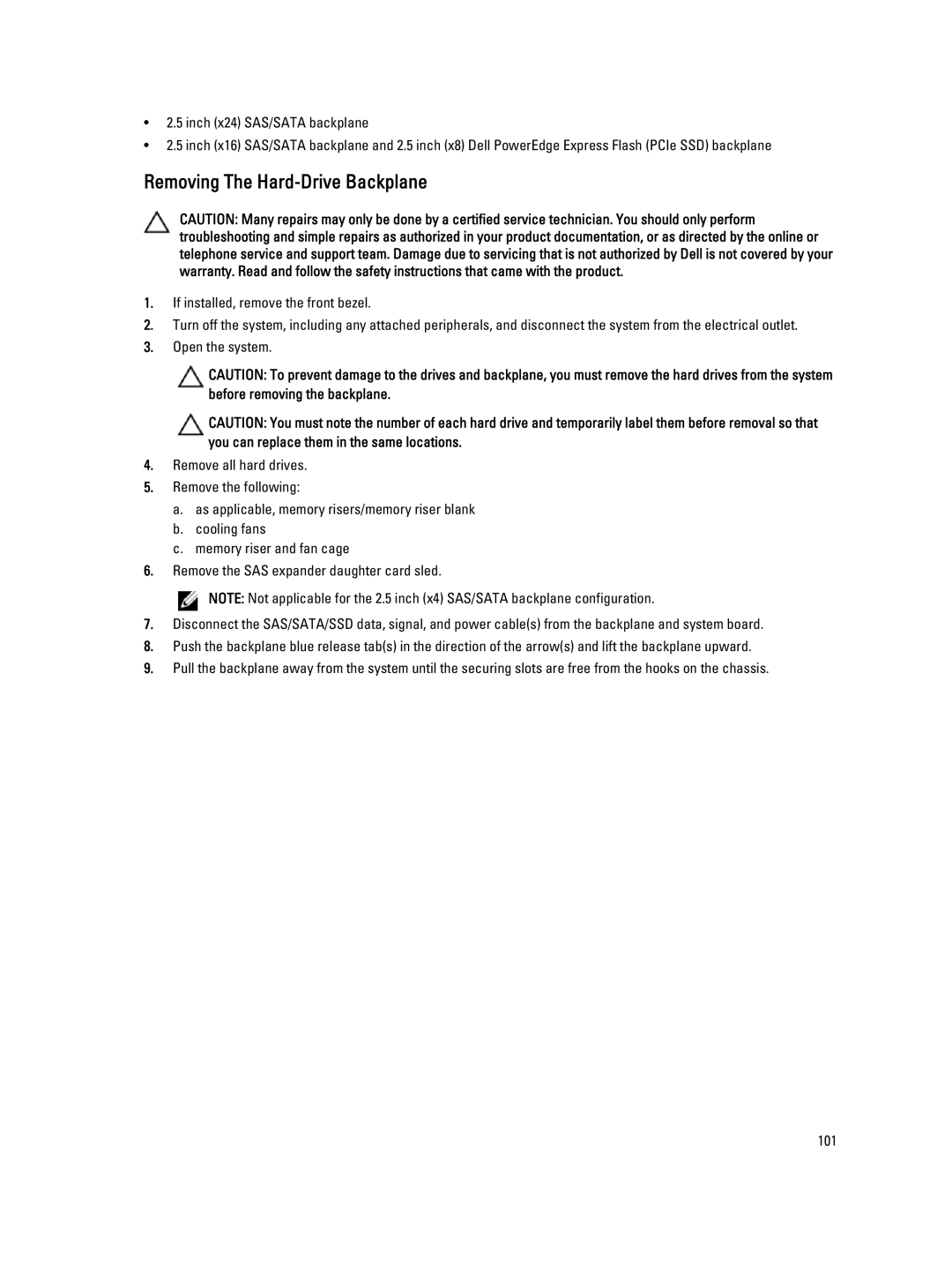 Dell E23S Series owner manual Removing The Hard-Drive Backplane 