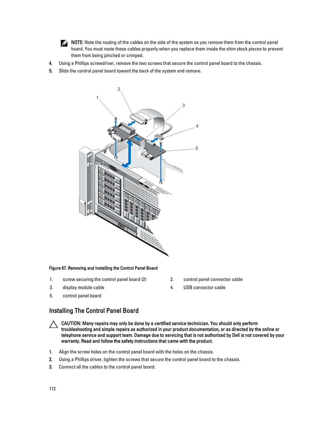 Dell E23S Series owner manual Installing The Control Panel Board, Removing and Installing the Control Panel Board 