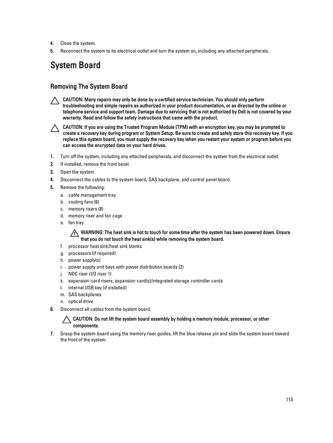 Dell E23S Series owner manual Removing The System Board 