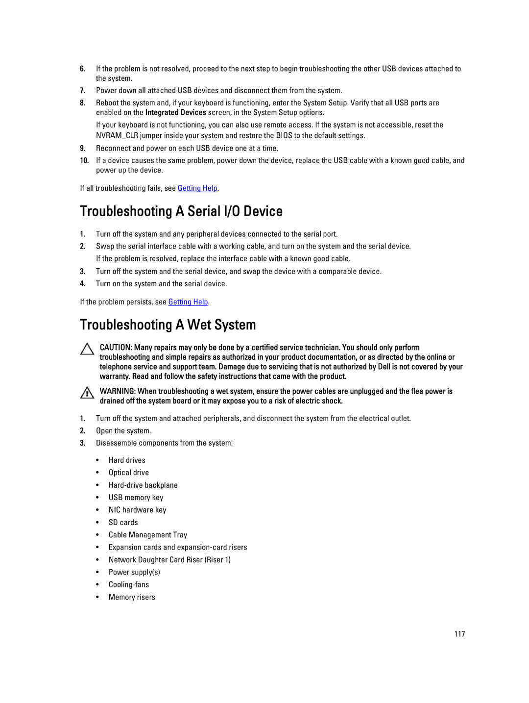 Dell E23S Series owner manual Troubleshooting a Serial I/O Device, Troubleshooting a Wet System 