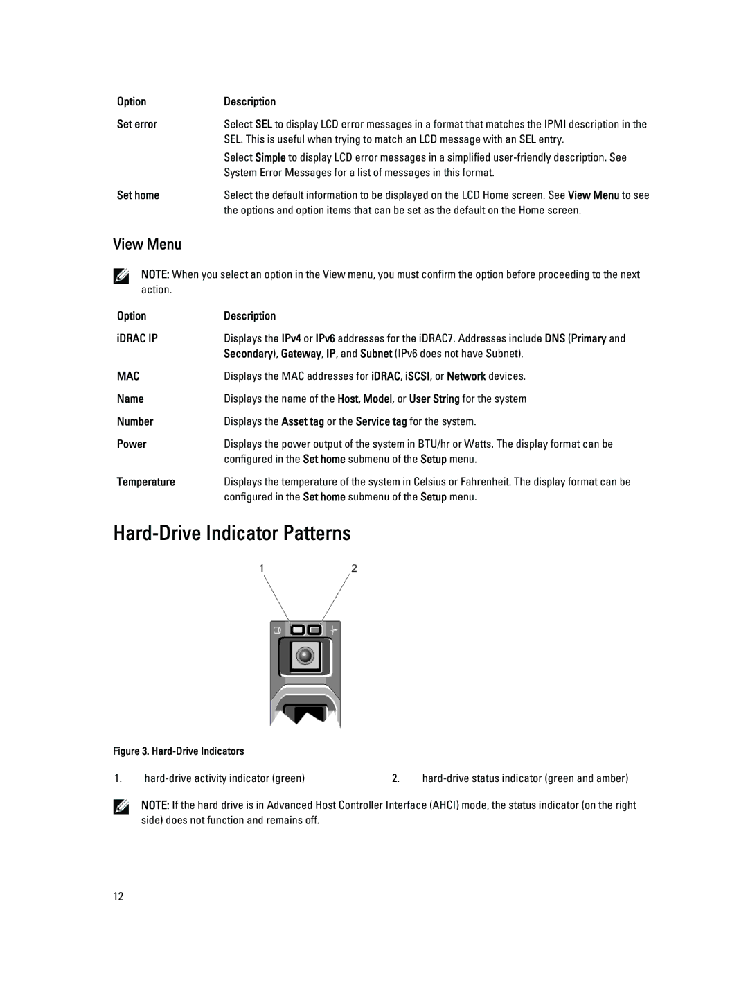 Dell E23S Series owner manual Hard-Drive Indicator Patterns, View Menu 