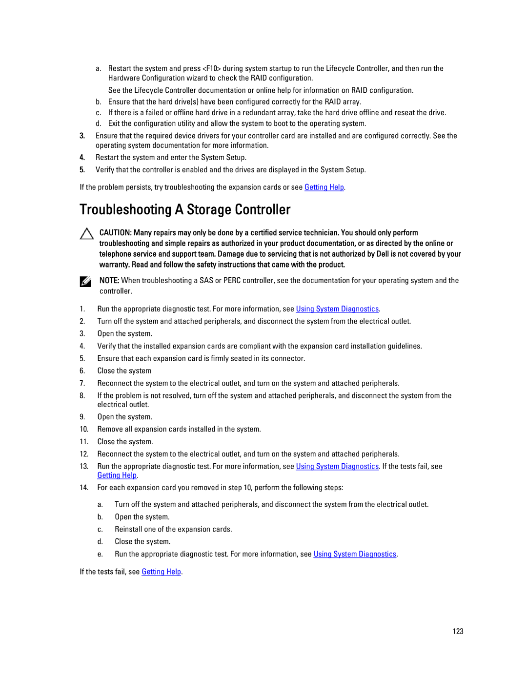 Dell E23S Series owner manual Troubleshooting a Storage Controller 