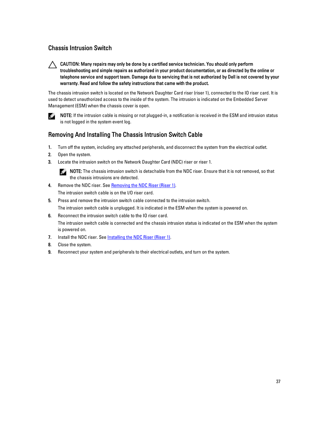 Dell E23S Series owner manual Removing And Installing The Chassis Intrusion Switch Cable 