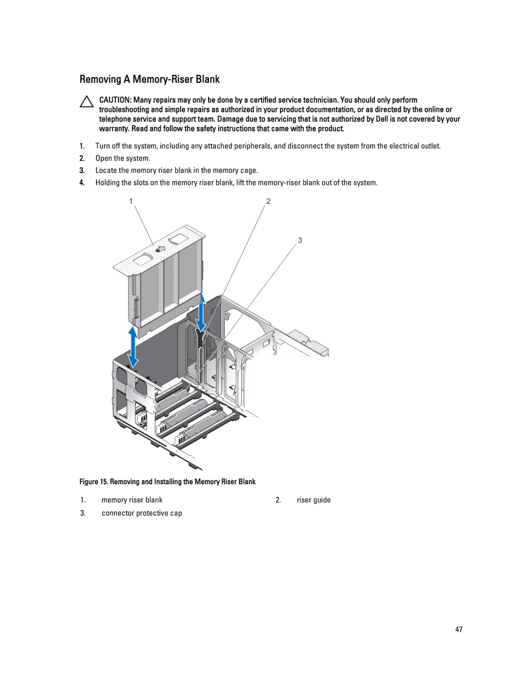 Dell E23S Series owner manual Removing a Memory-Riser Blank, Removing and Installing the Memory Riser Blank 