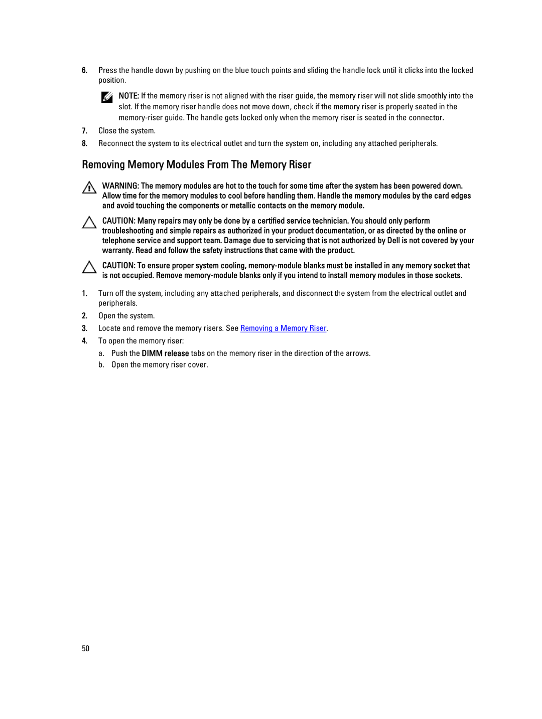 Dell E23S Series owner manual Removing Memory Modules From The Memory Riser 