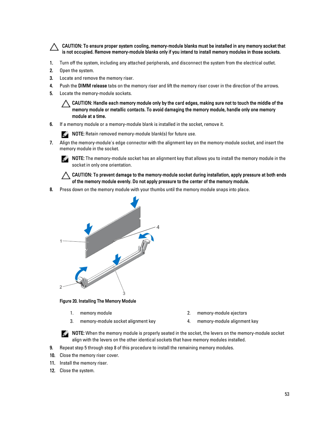 Dell E23S Series owner manual Installing The Memory Module 