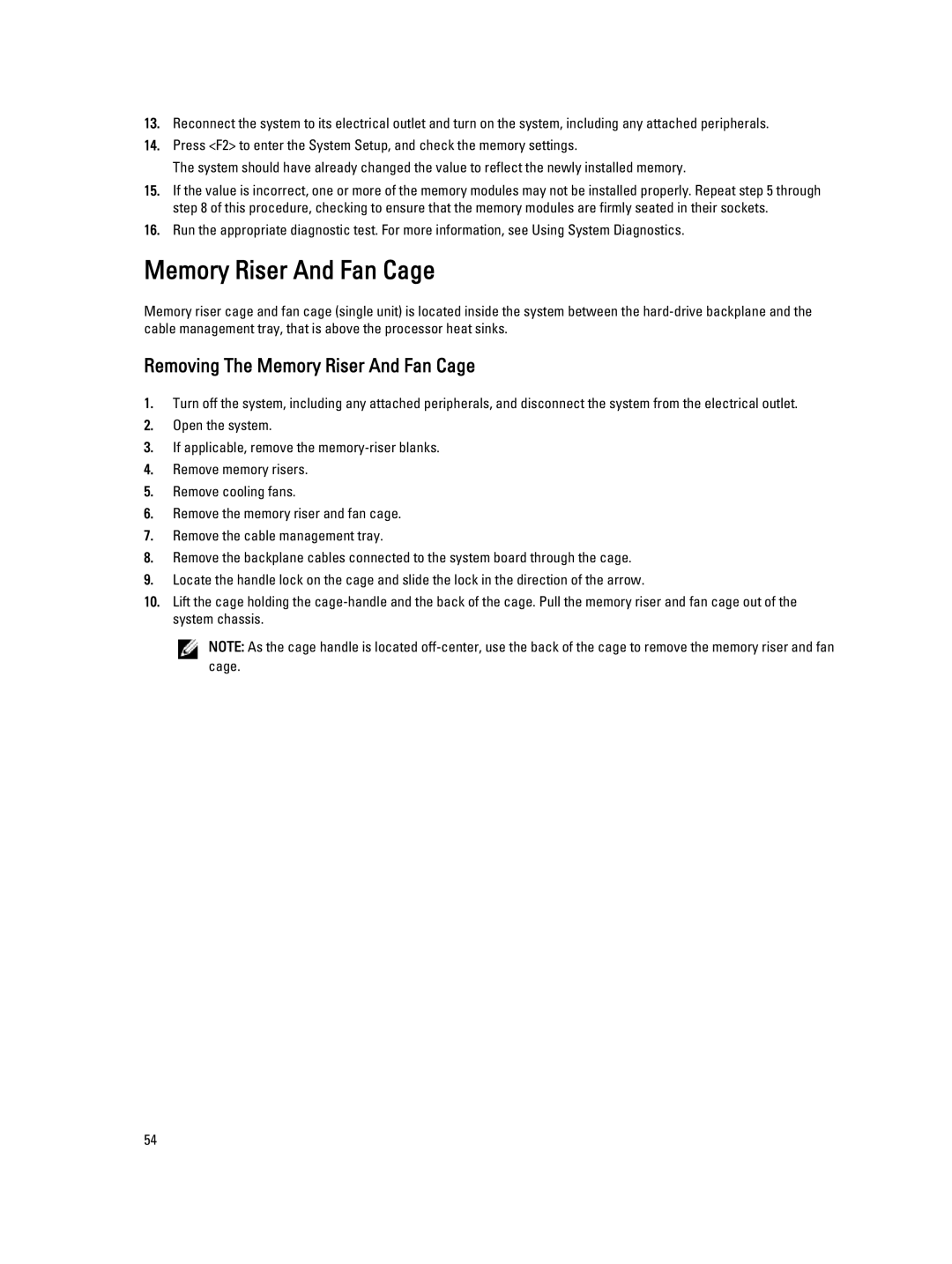 Dell E23S Series owner manual Removing The Memory Riser And Fan Cage 