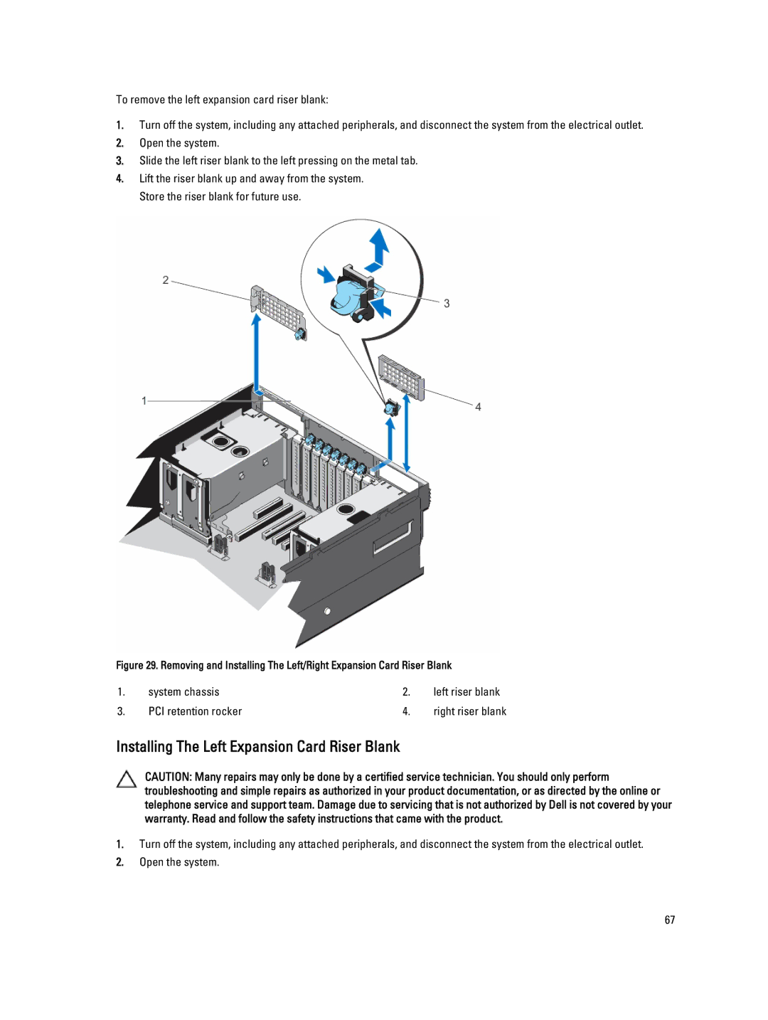 Dell E23S Series owner manual Installing The Left Expansion Card Riser Blank 