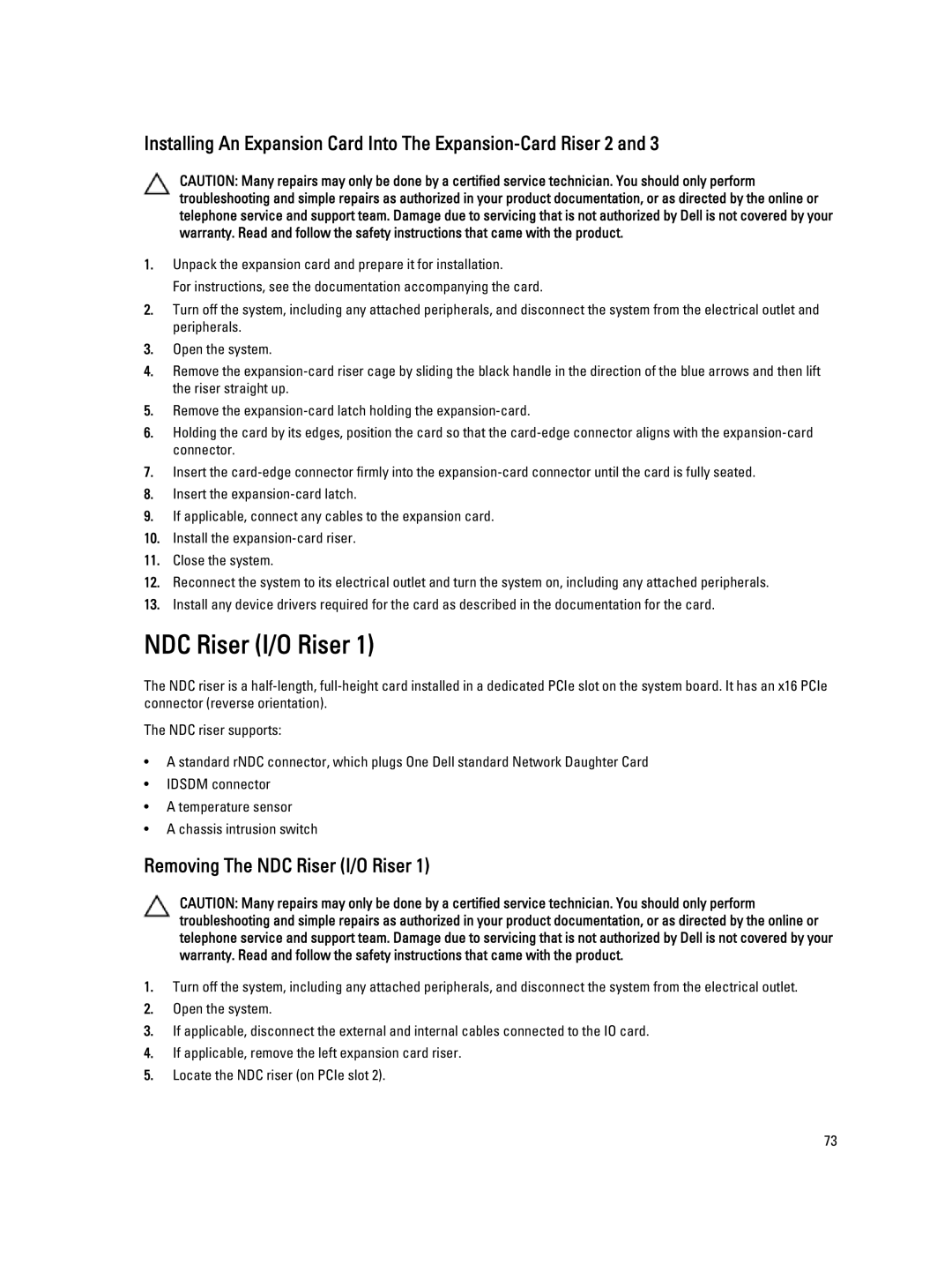 Dell E23S Series owner manual Removing The NDC Riser I/O Riser 