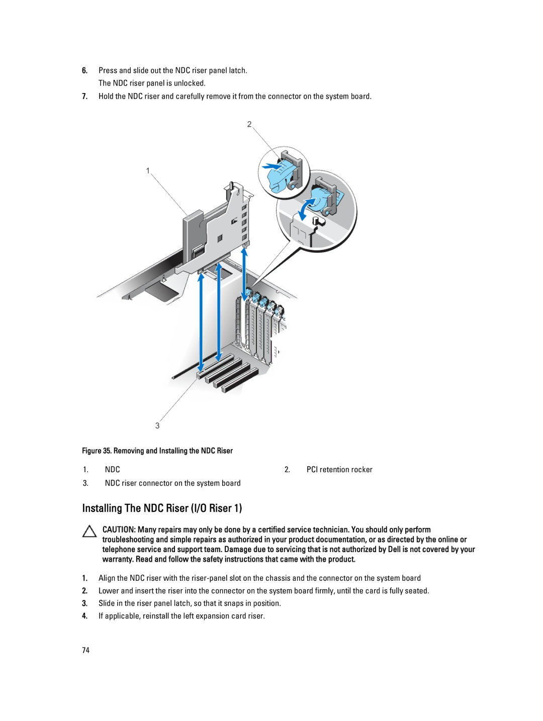 Dell E23S Series owner manual Installing The NDC Riser I/O Riser, Removing and Installing the NDC Riser 