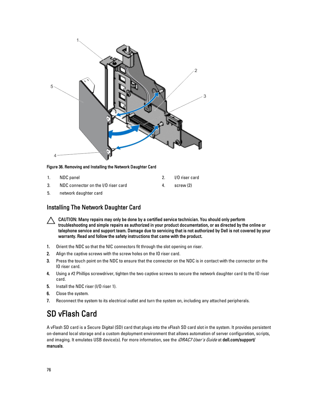 Dell E23S Series owner manual SD vFlash Card, Installing The Network Daughter Card 