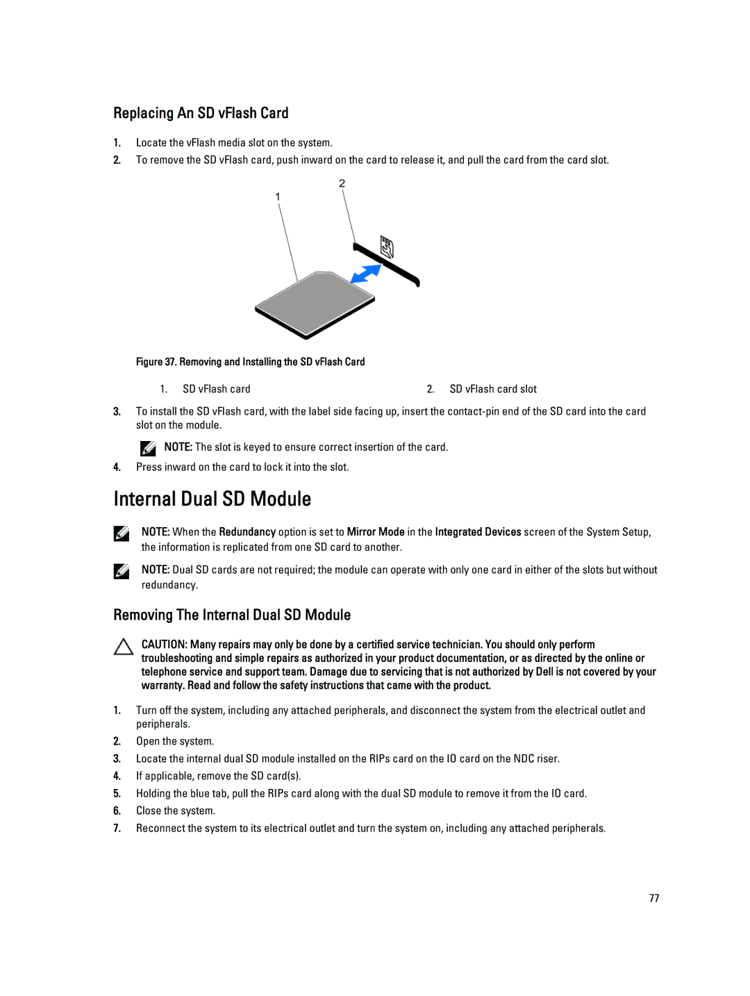 Dell E23S Series owner manual Replacing An SD vFlash Card, Removing The Internal Dual SD Module 