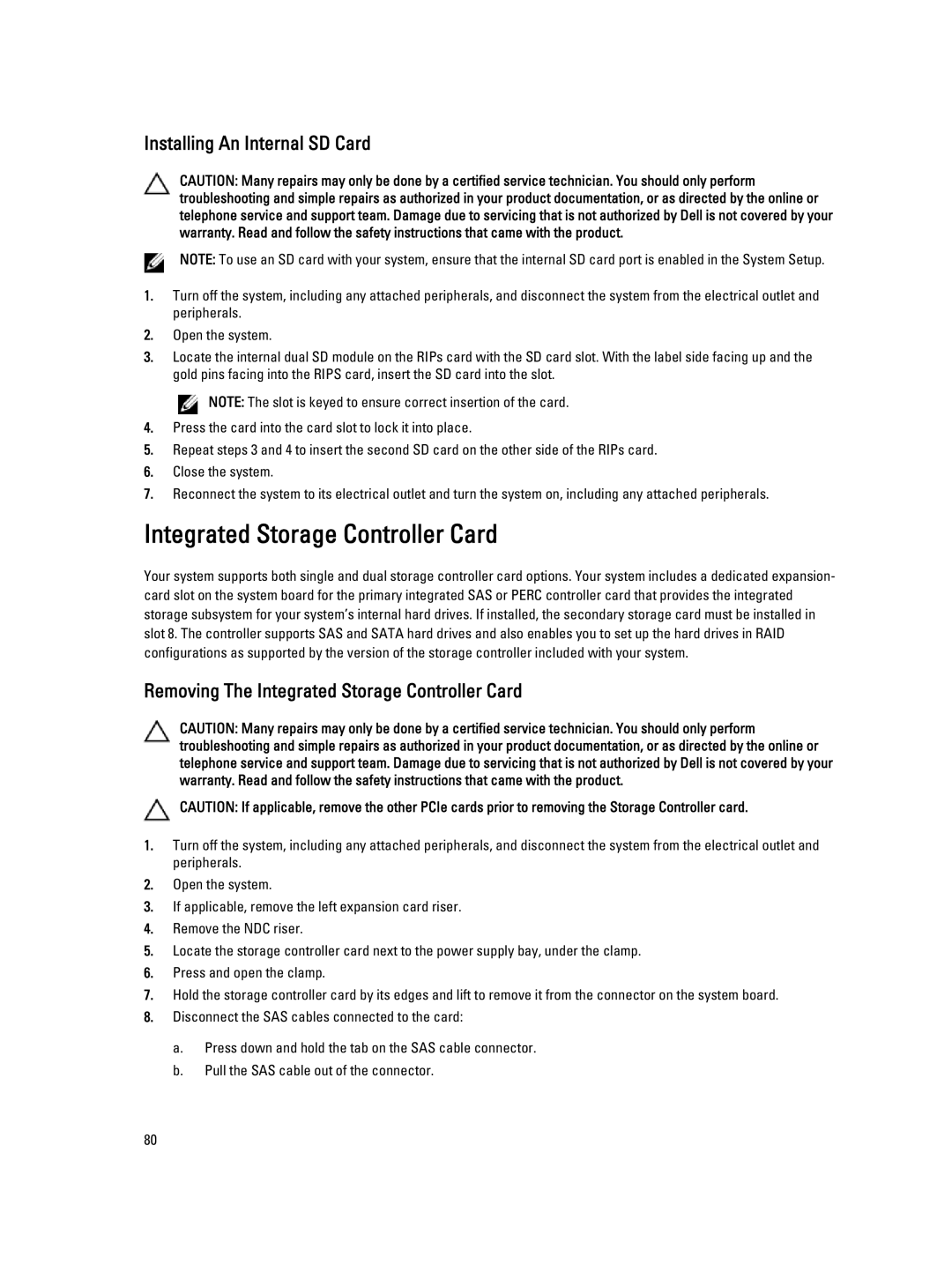 Dell E23S Series owner manual Integrated Storage Controller Card, Installing An Internal SD Card 