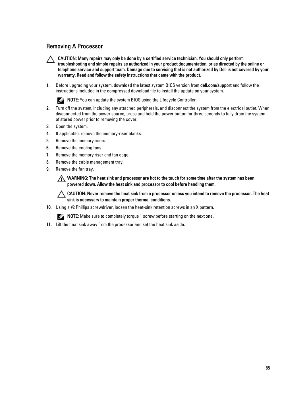 Dell E23S Series owner manual Removing a Processor 