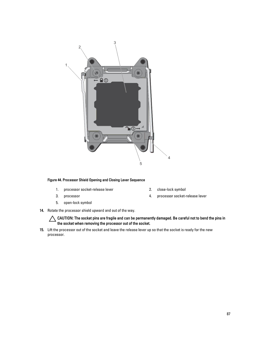 Dell E23S Series owner manual Processor socket-release lever Close-lock symbol 