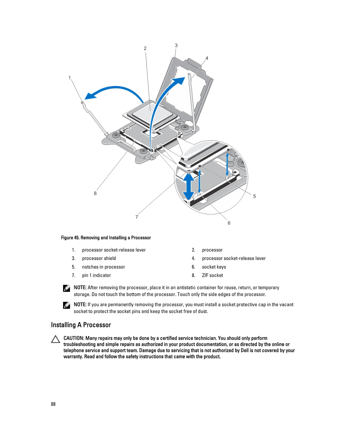 Dell E23S Series owner manual Removing and Installing a Processor 