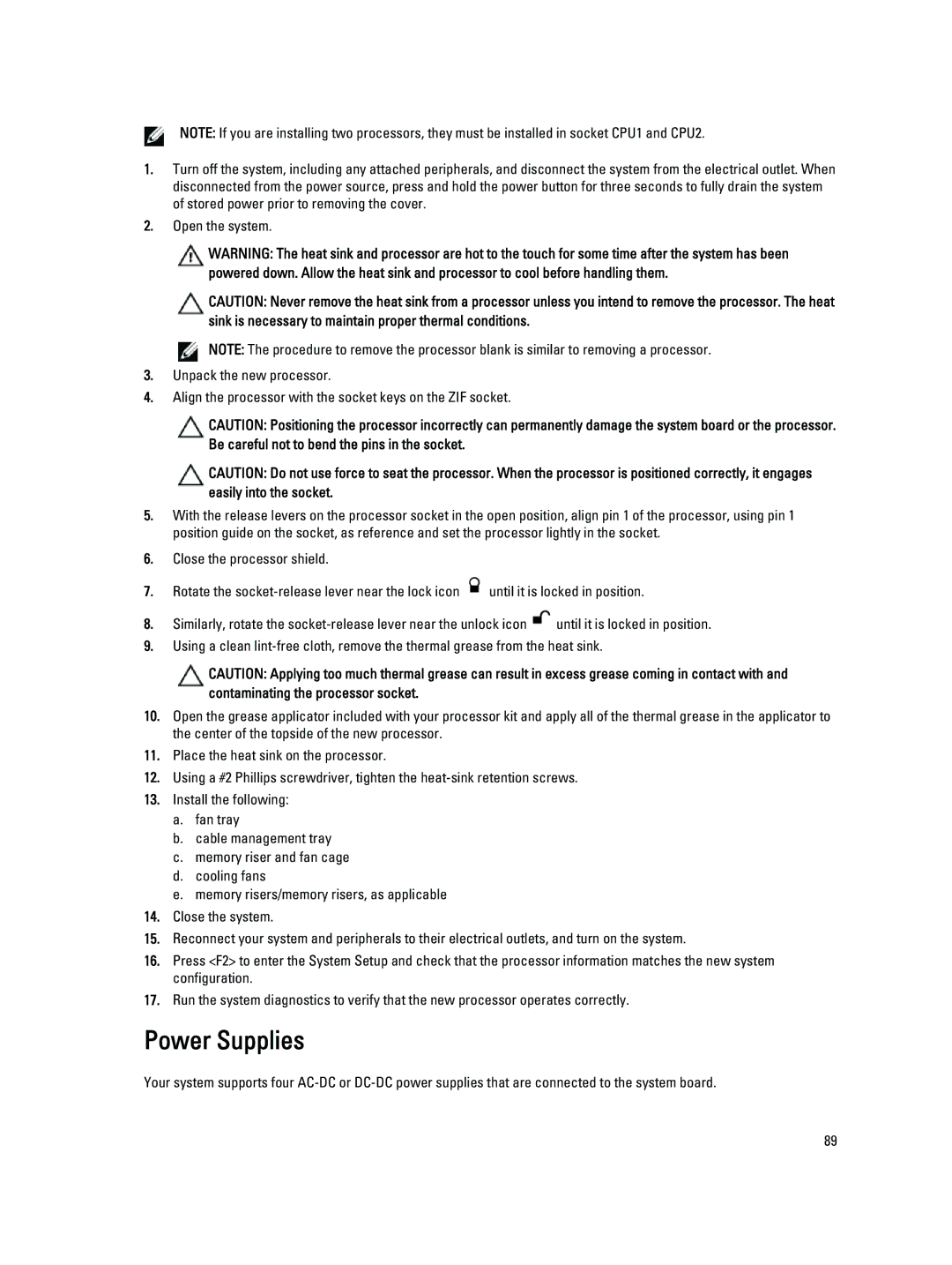 Dell E23S Series owner manual Power Supplies 