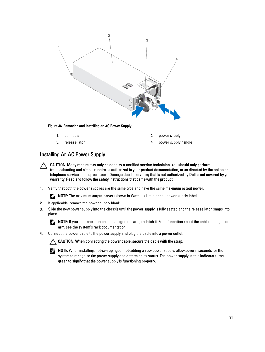 Dell E23S Series owner manual Installing An AC Power Supply, Removing and Installing an AC Power Supply 