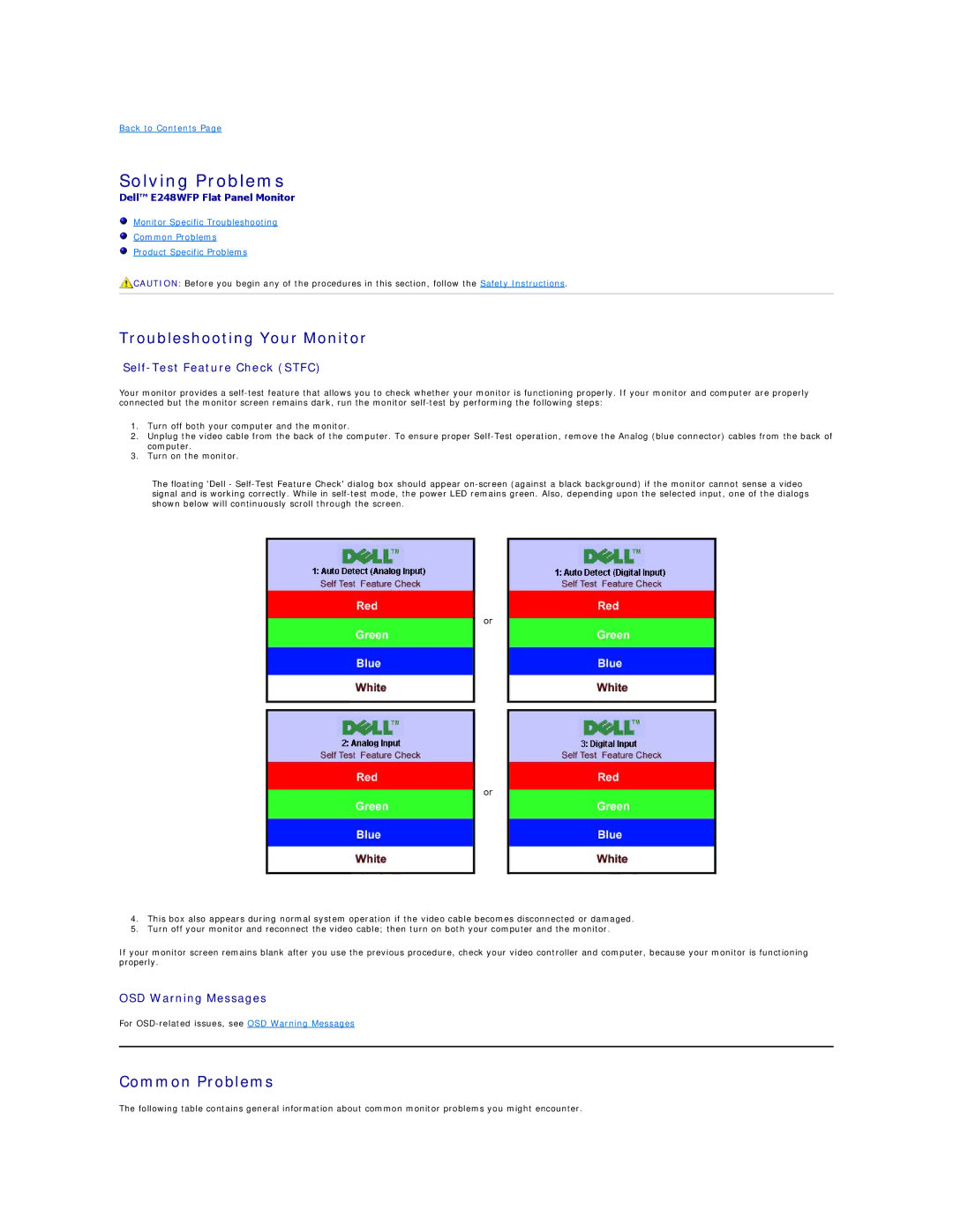 Dell E248WFP appendix Solving Problems, Troubleshooting Your Monitor, Common Problems 