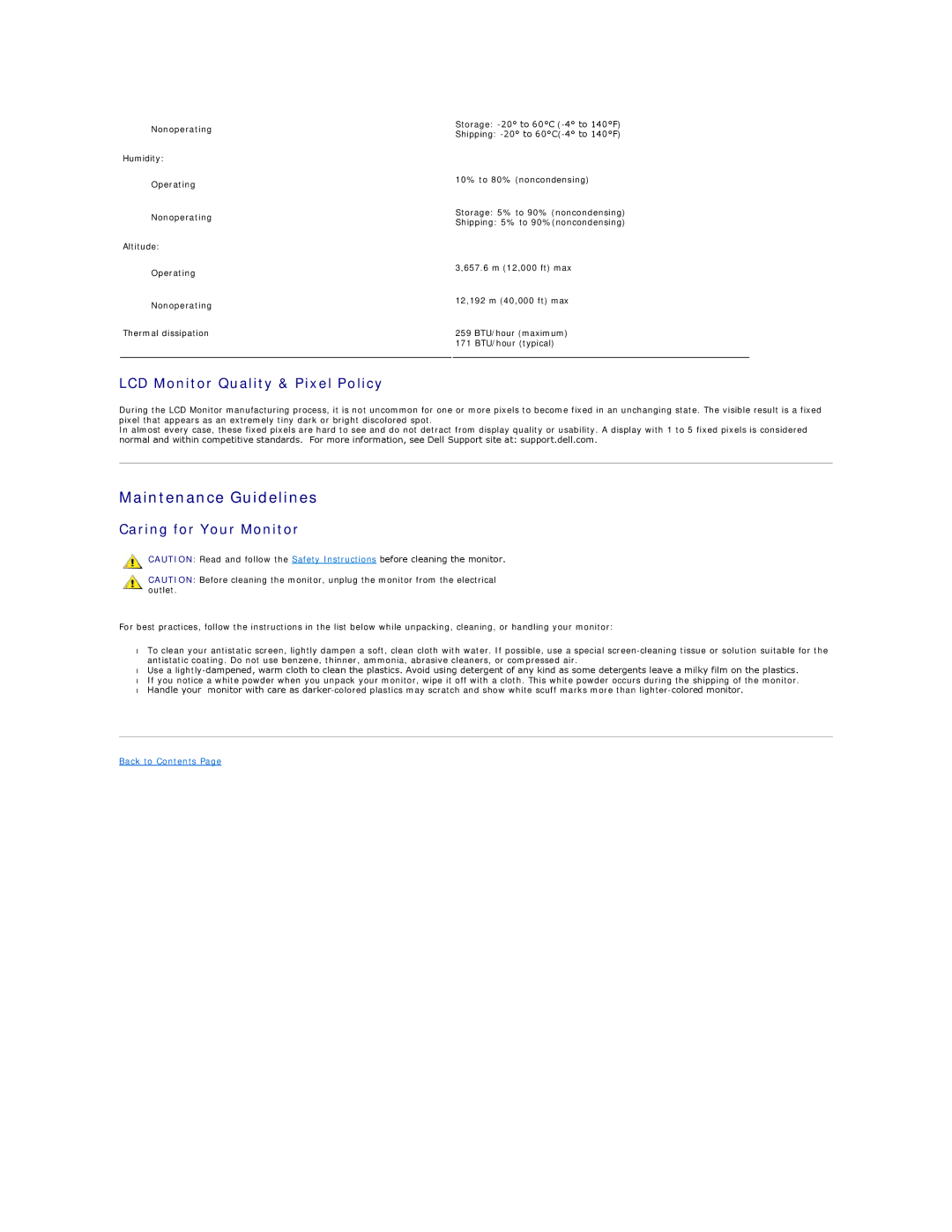 Dell E248WFP appendix Maintenance Guidelines, LCD Monitor Quality & Pixel Policy, Caring for Your Monitor 