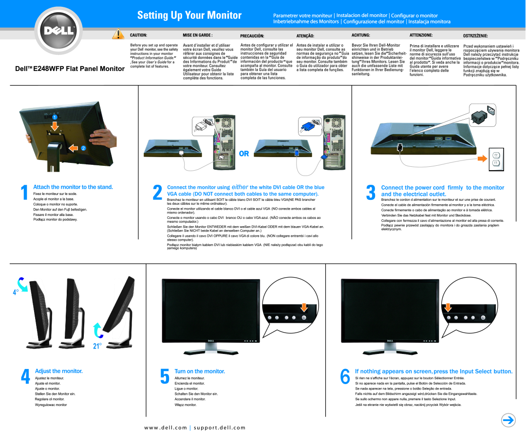 Dell appendix Dell E248WFP Flat Panel Monitor Users Guide, Notes, Notices, and Cautions, About Your Monitor, Appendix 