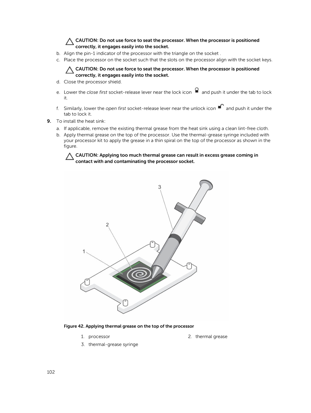 Dell E26S Series owner manual Processor Thermal grease Thermal-grease syringe 102 