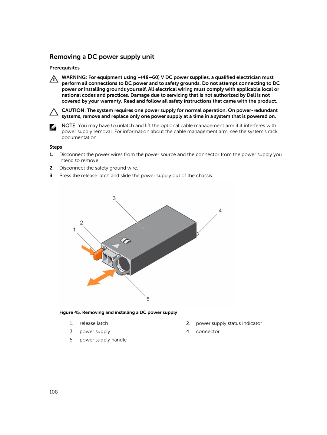 Dell E26S Series owner manual Removing a DC power supply unit, Removing and installing a DC power supply 