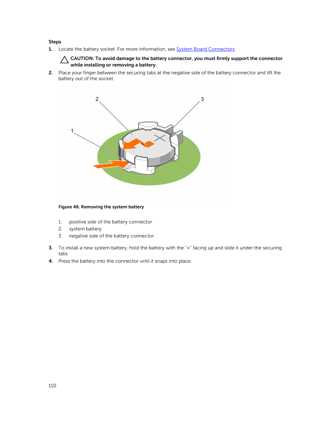 Dell E26S Series owner manual Removing the system battery 