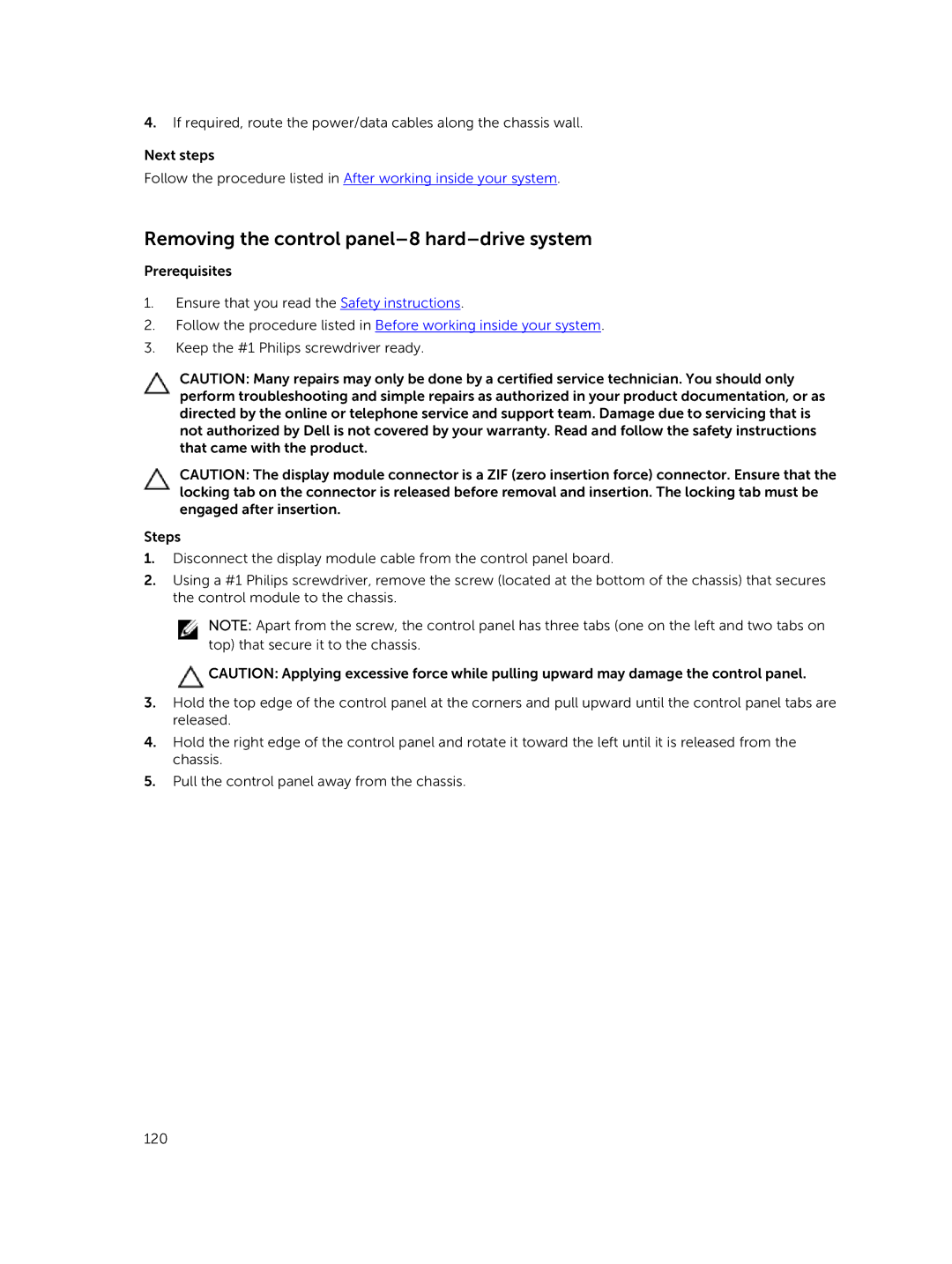 Dell E26S Series owner manual Removing the control panel-8 hard-drive system 