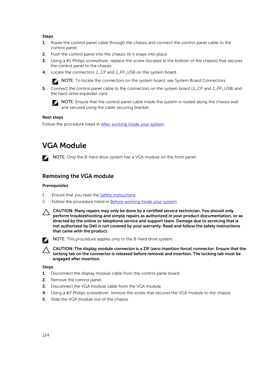 Dell E26S Series owner manual VGA Module, Removing the VGA module 