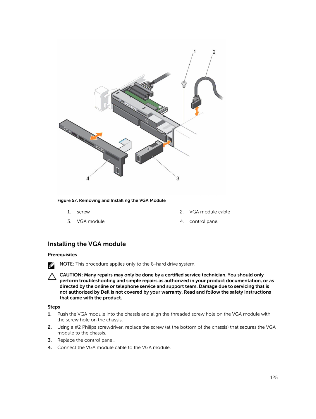 Dell E26S Series owner manual Installing the VGA module, Removing and Installing the VGA Module 