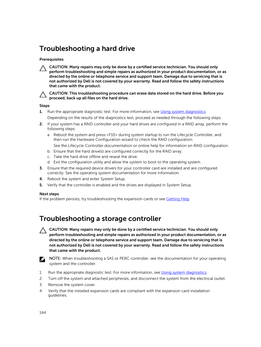 Dell E26S Series owner manual Troubleshooting a hard drive, Troubleshooting a storage controller 