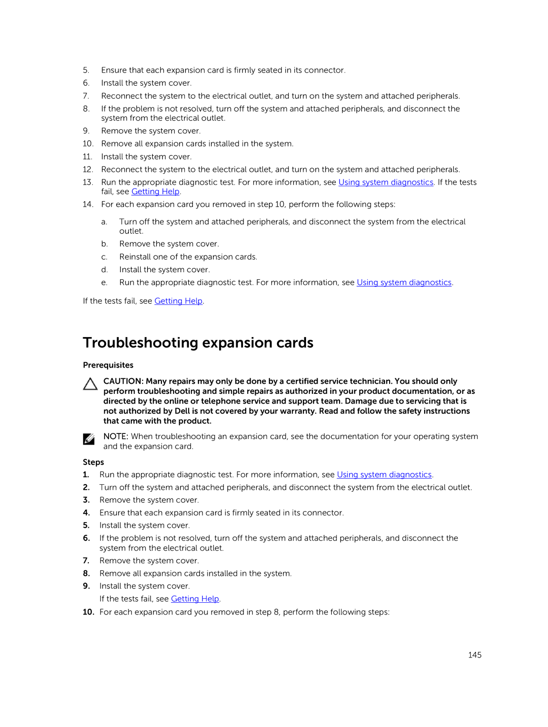 Dell E26S Series owner manual Troubleshooting expansion cards 