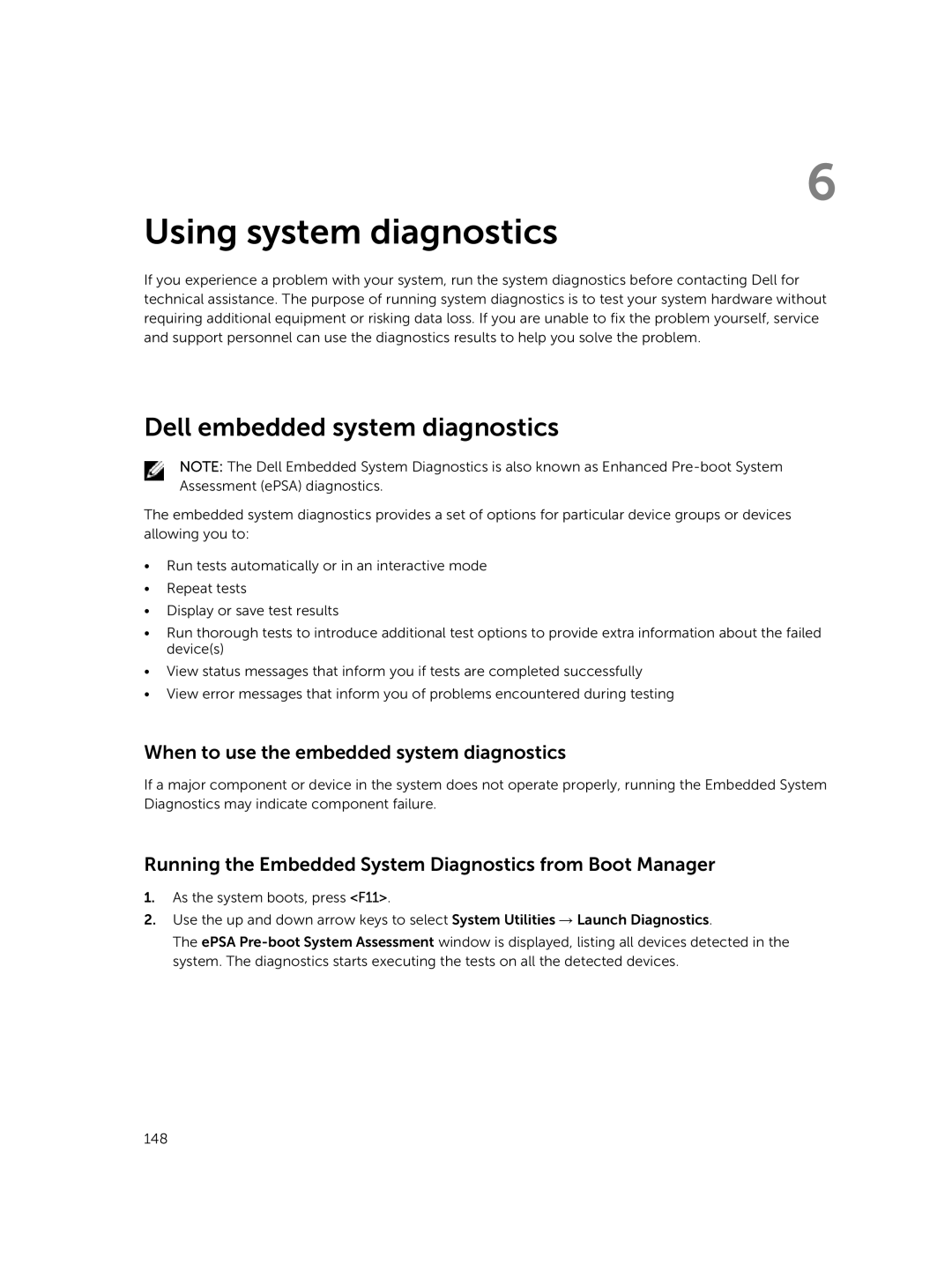 Dell E26S Series owner manual Dell embedded system diagnostics, When to use the embedded system diagnostics 