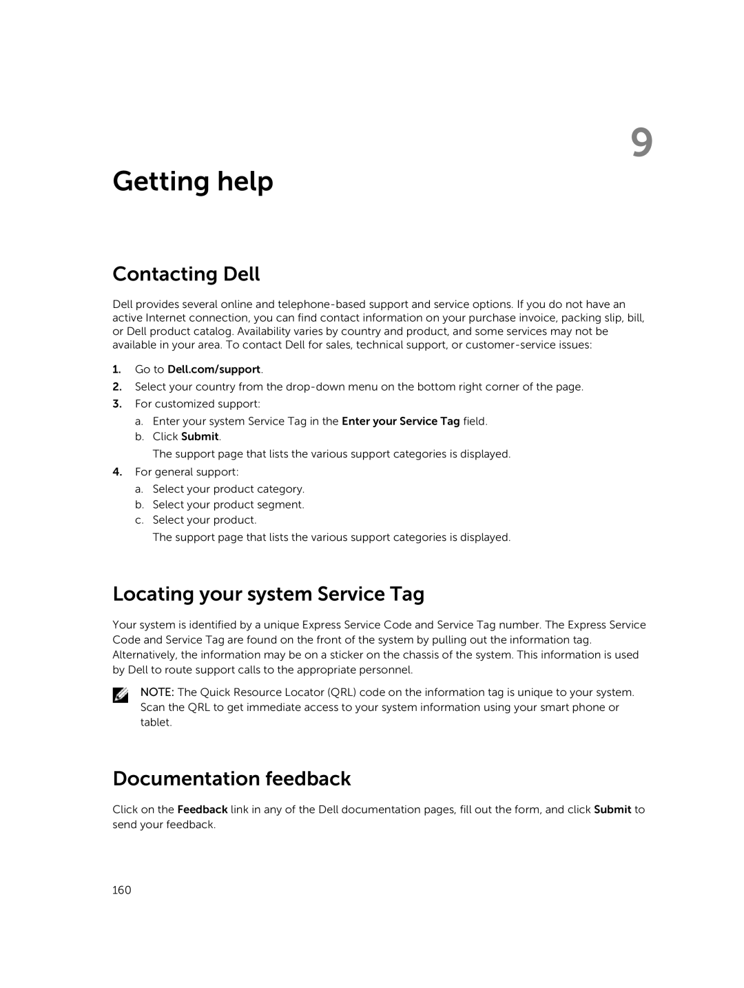 Dell E26S Series owner manual Contacting Dell, Locating your system Service Tag, Documentation feedback 