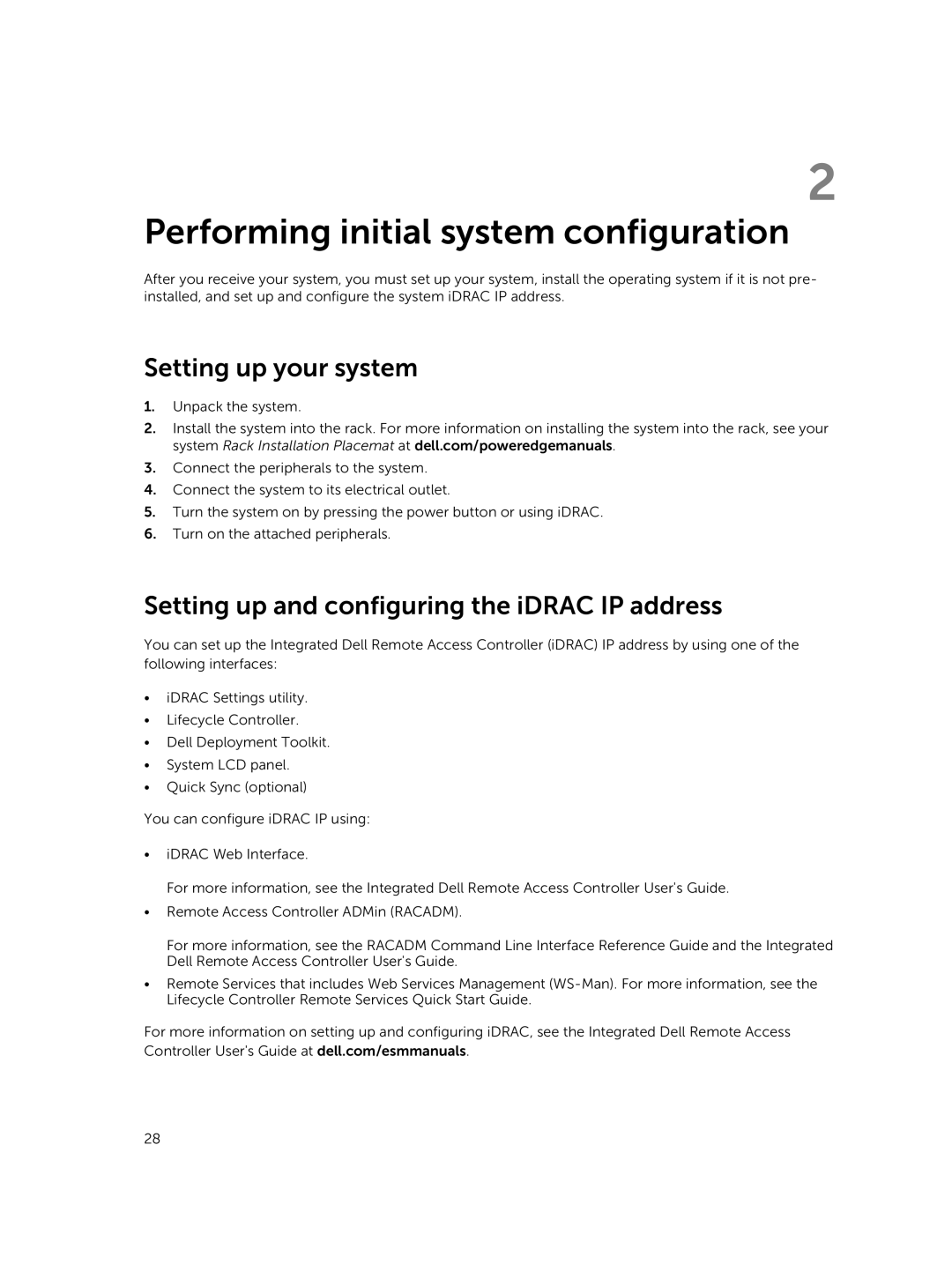 Dell E26S Series owner manual Setting up your system, Setting up and configuring the iDRAC IP address 