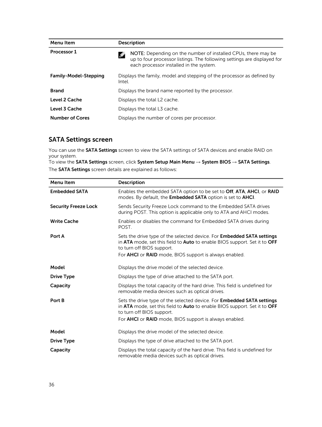 Dell E26S Series owner manual Sata Settings screen, Post 