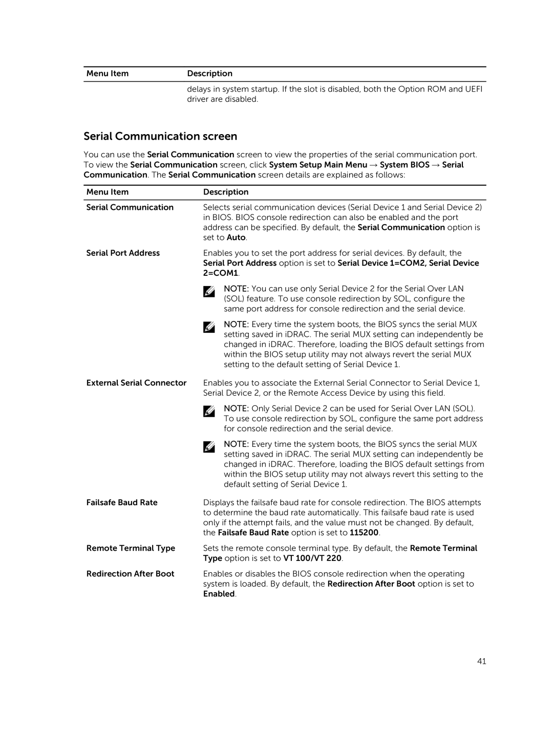 Dell E26S Series owner manual Serial Communication screen 