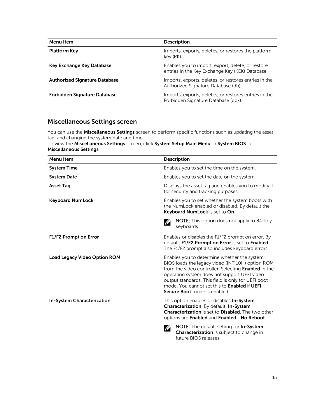 Dell E26S Series owner manual Miscellaneous Settings screen 