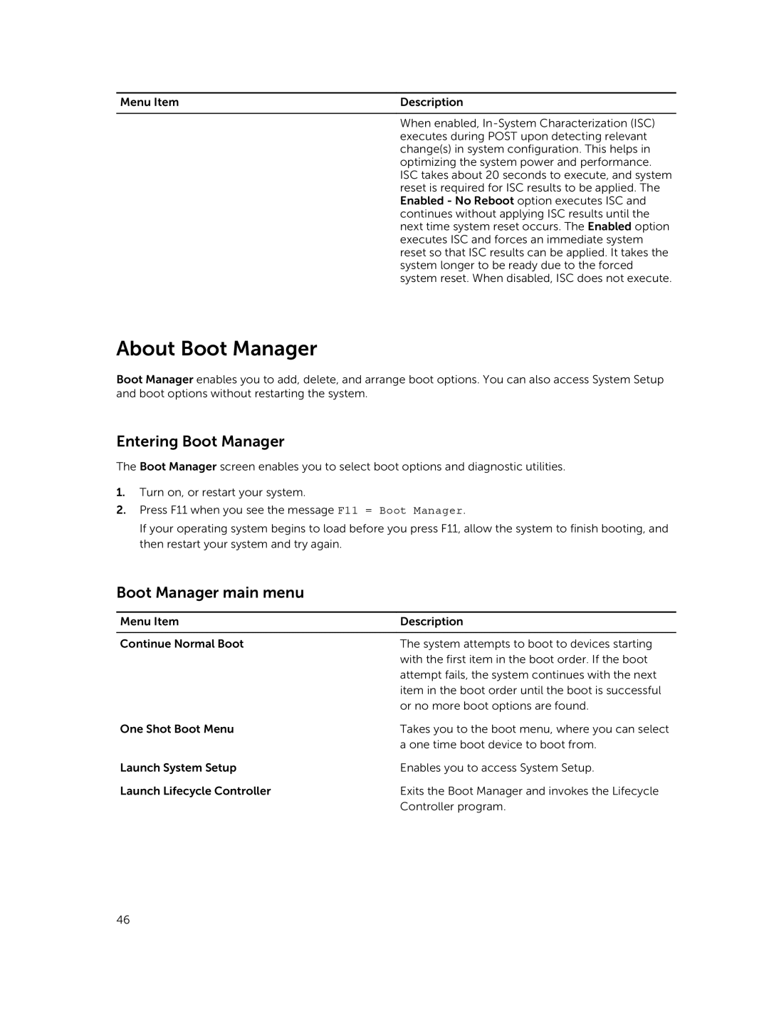 Dell E26S Series owner manual About Boot Manager, Entering Boot Manager, Boot Manager main menu 