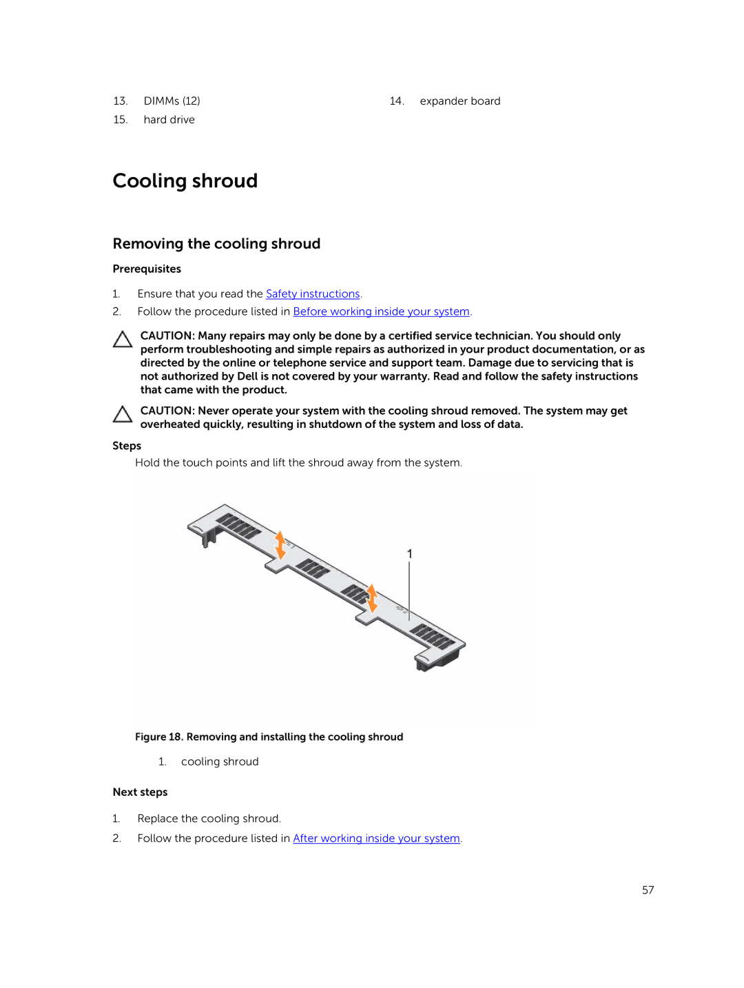 Dell E26S Series owner manual Cooling shroud, Removing the cooling shroud 