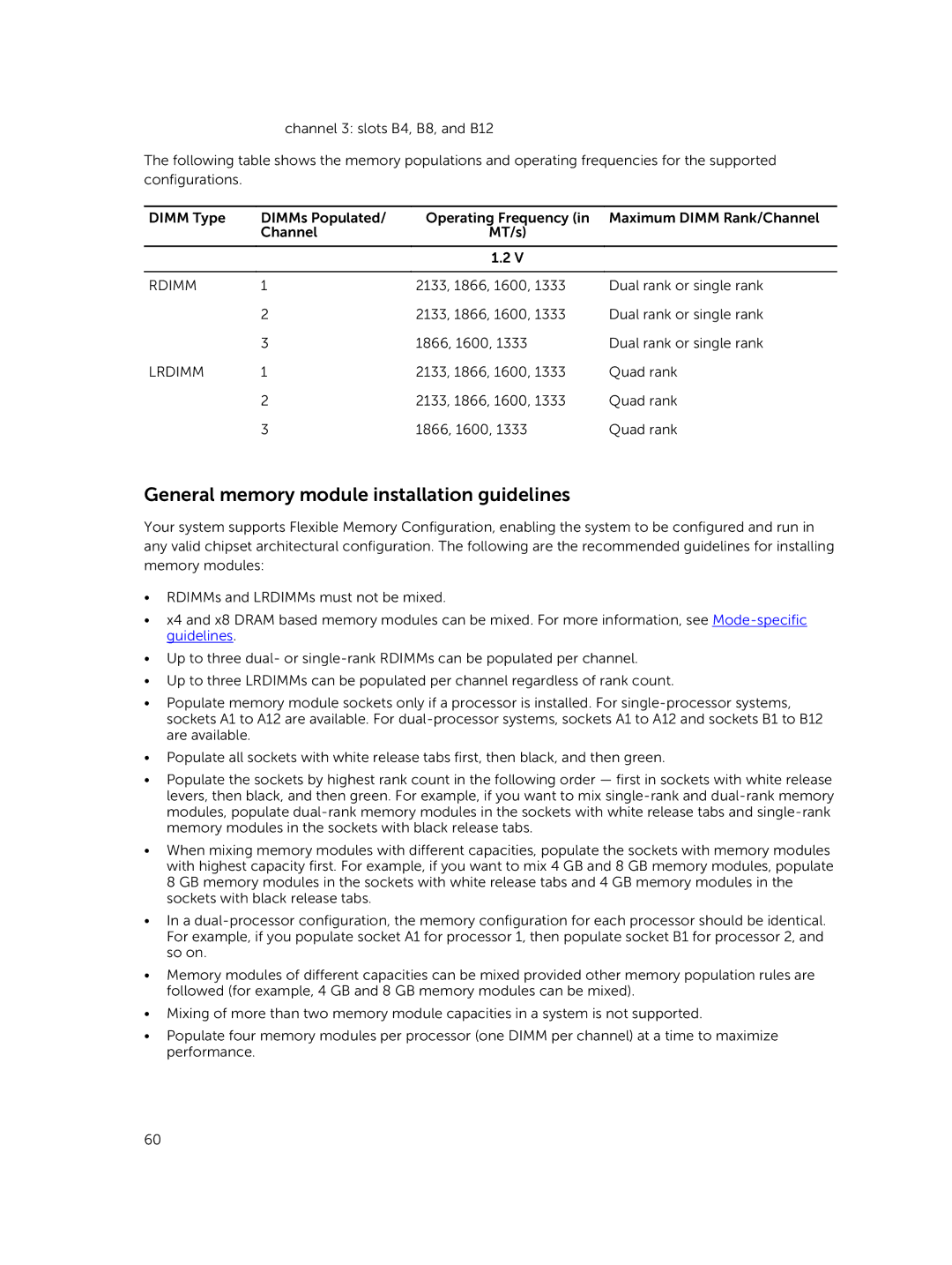 Dell E26S Series owner manual General memory module installation guidelines 