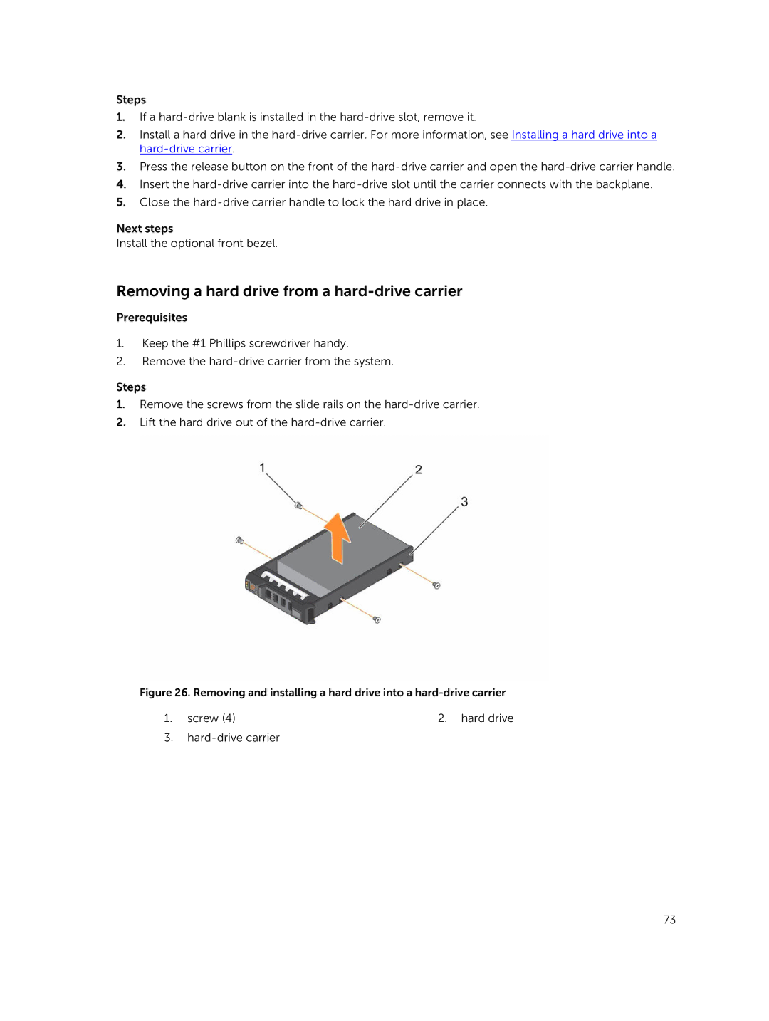 Dell E26S Series owner manual Removing a hard drive from a hard-drive carrier 