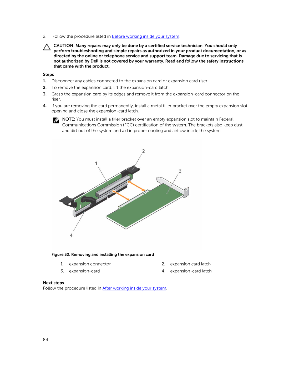 Dell E26S Series owner manual Removing and installing the expansion card 