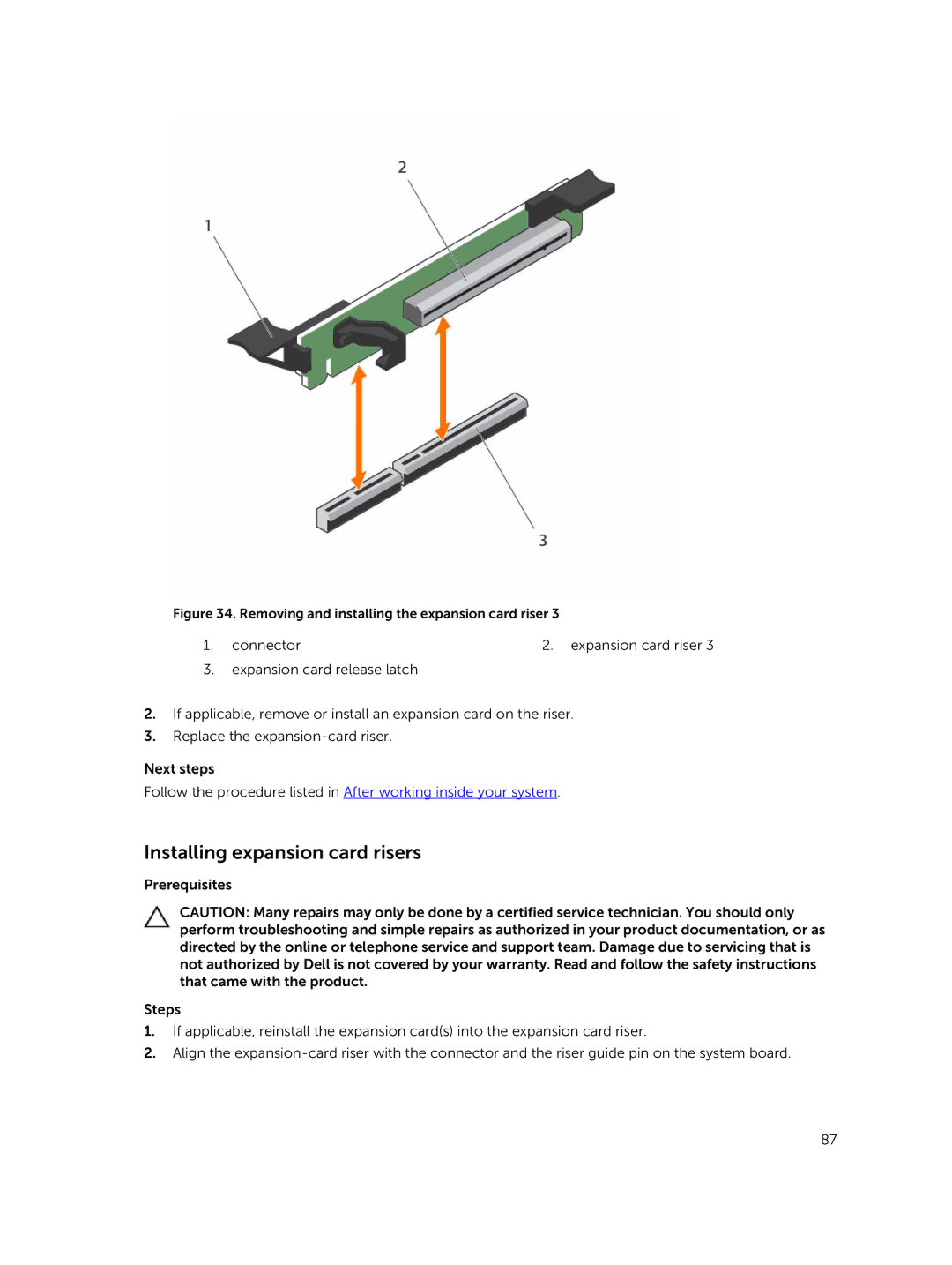 Dell E26S Series owner manual Installing expansion card risers 